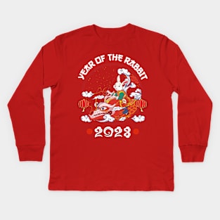 Lion Dance Zodiac Chinese New Year -2023 Year Of The Rabbit Kids Long Sleeve T-Shirt